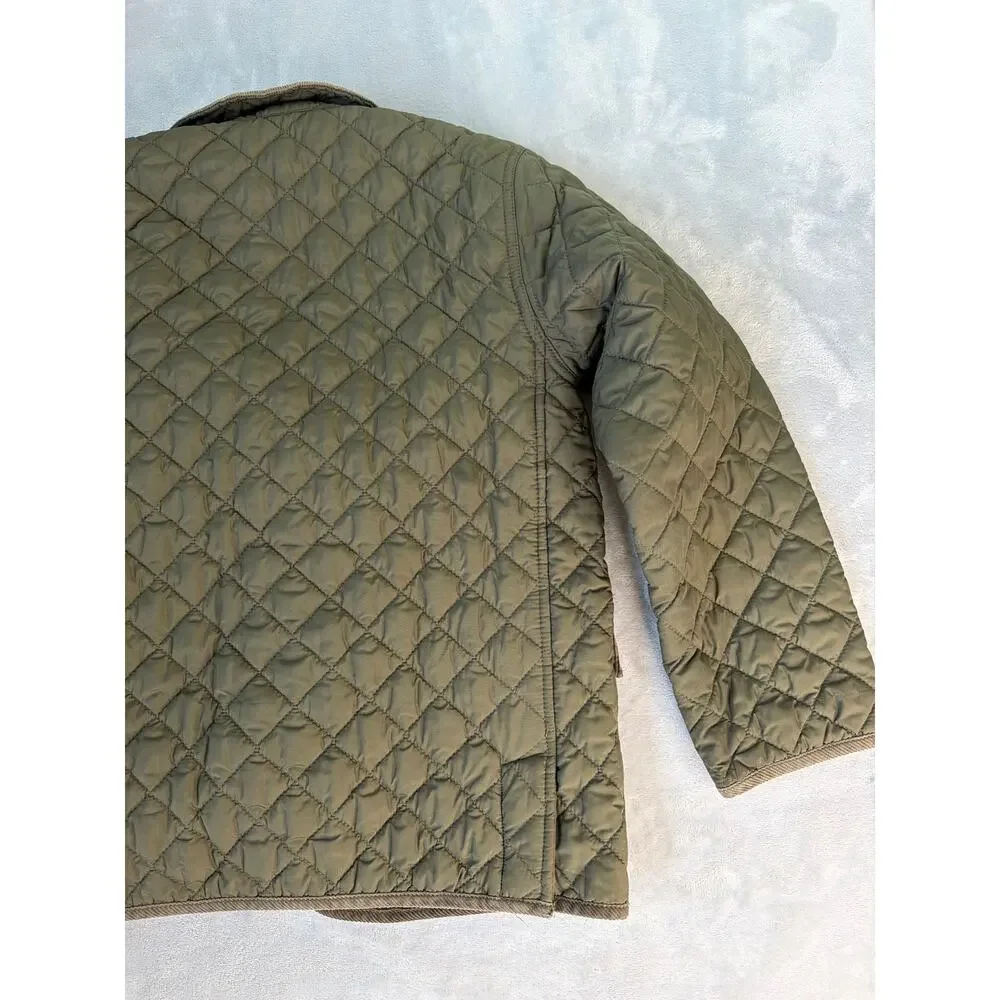 Polo Ralph Lauren Quilted Barn Jacket Corduroy Collar Green Youth Small 8-10
